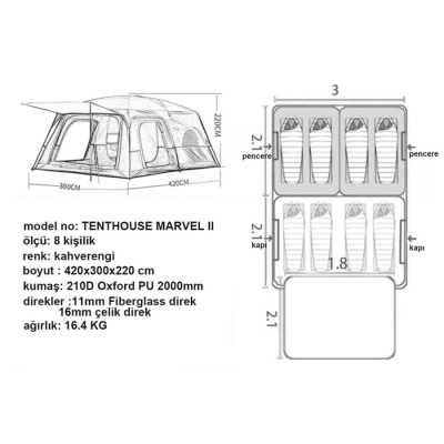 Tenthouse Marvel II 8 Kişilik Kamp Çadırı - 7
